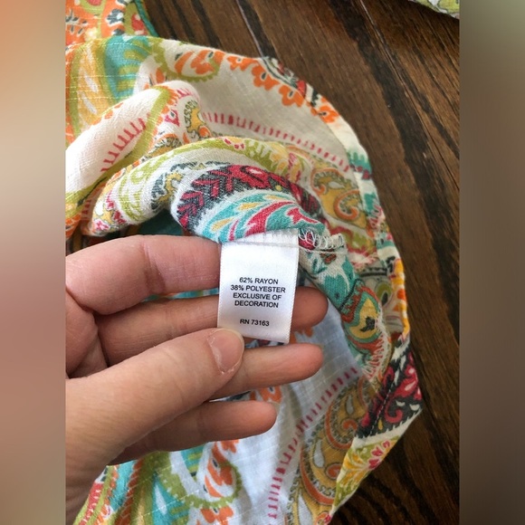 SPENSE Women’s S Orange Boho Paisley Off-The-Shoulder Puffed Sleeved V-Neck Top - Picture 7 of 11